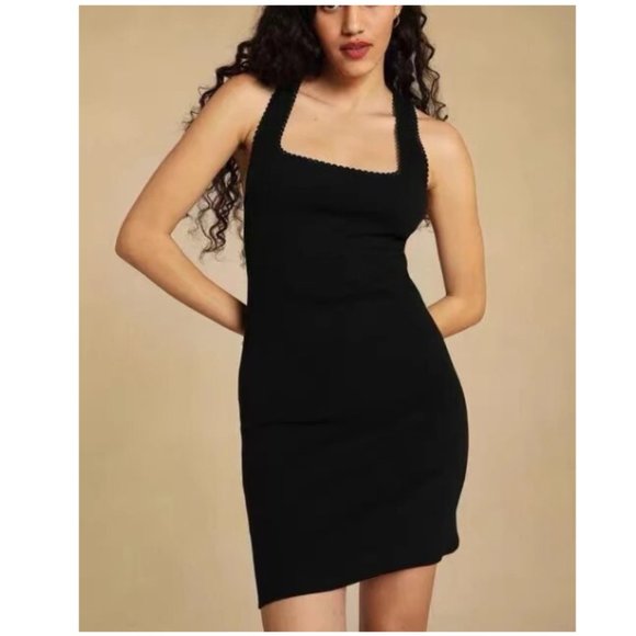 NWT ROUJE Addie Dress Cross Back with Scallop Lace Detail at Edges Black - Picture 1 of 10